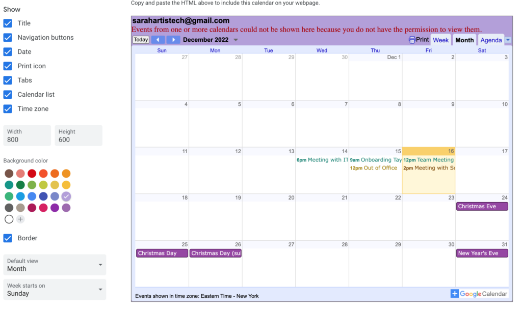 How to Change the Colors on a Google Calendar Embed